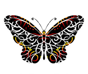 Beautiful symmetrical colourful gradient butterfly design with batik ethnic dayak pattern 