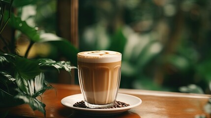Fototapeta Cup of Coffe, Background of a Jungle, of the Nature. Generative AI. obraz