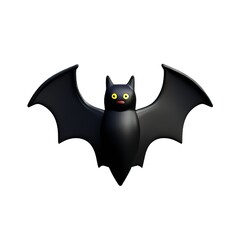 Bat cartoon for halloween black bat plastic cartoon low poly 3d icon on white background.