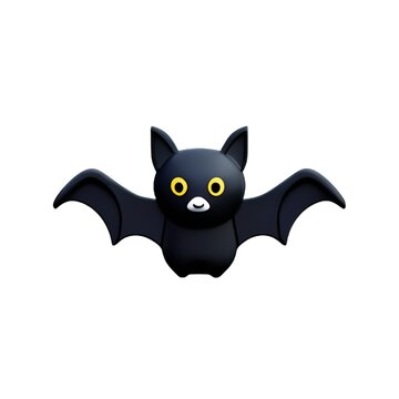 Bat cartoon for halloween black bat plastic cartoon low poly 3d icon on white background.