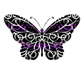 Beautiful symmetrical colourful gradient butterfly design with batik ethnic dayak pattern 