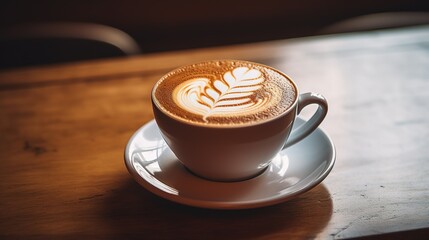 Cup of Coffee on a Wooden Table. Generative AI.