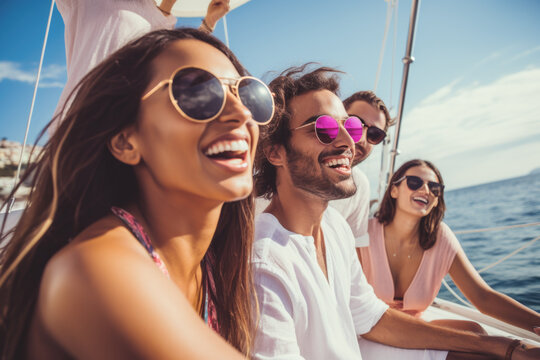 Group Of Mix Race Young People Having A Party On The Luxury Yacht