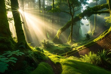 sunlight in the forest generated ai