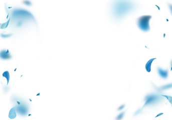 Floral frame with blue flying petals, Overlay. Isolated on transparent background