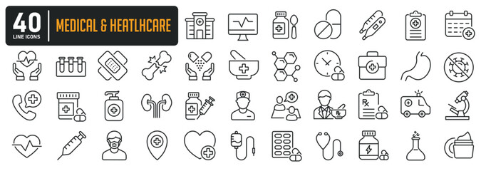 Medical and healthcare line icons. Editable stroke. For website marketing design, logo, app, template, ui, etc. Vector illustration. - obrazy, fototapety, plakaty