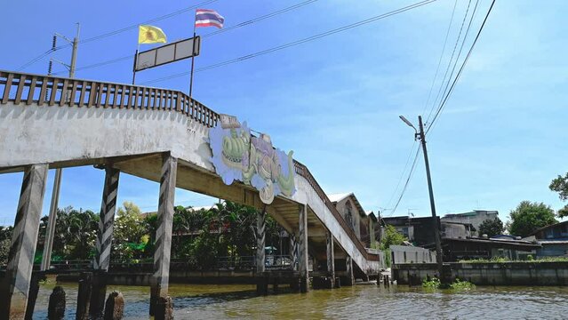 Bangkok.thailand 29.10.2022 landscape view of Burirom Canal at hua takhe market..Hua Takhe Market is the ancient wood market by Privet Burirom Canal.
