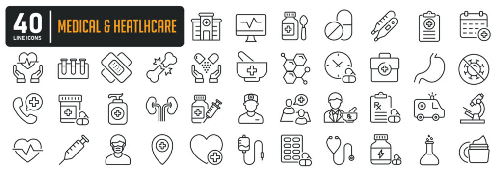 Medical and healthcare line icons. Editable stroke. For website marketing design, logo, app, template, ui, etc. Vector illustration.