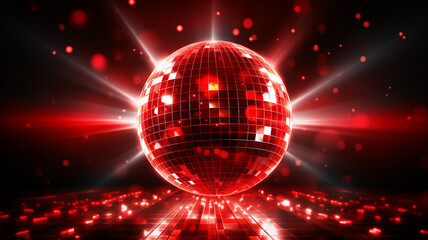 rote Discokugel mit Lichtern und Lichteffekten. Querformat. Generative Ai.
