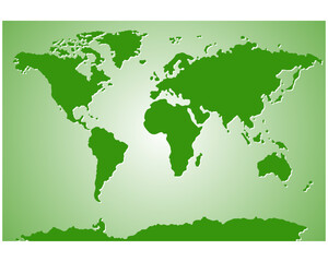 Stylized world map in green colors.