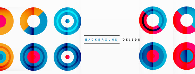 Eye-catching background of colorful circles of equal size arranged in abstract pattern. Circle boasts unique tone or hue, creating rainbow effect. Design has upbeat, contemporary feel