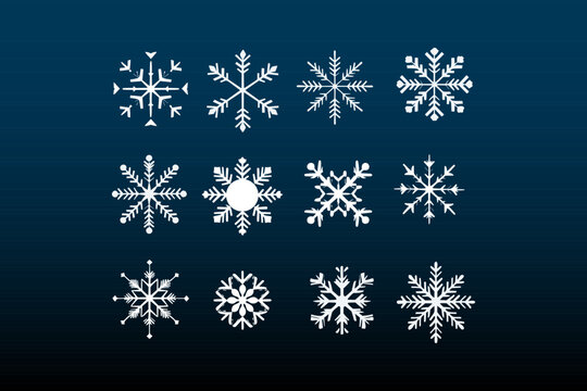 Set of vector snowflakes. Winter flat vector decorations elements. line icons snow