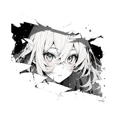 Manga eyes looking from a paper tear. Anime girl peeps out isolated on white background. Vector illustration EPS10 - obrazy, fototapety, plakaty