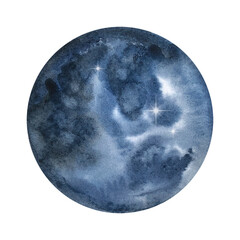 Watercolor dark blue round moon