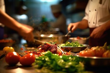 A vibrant and enticing scene from a bustling kitchen.Created with Generative Ai technology.