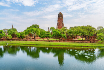 Awesome tower (prang) of Wat Phra Ram in Ayutthaya, Thailand