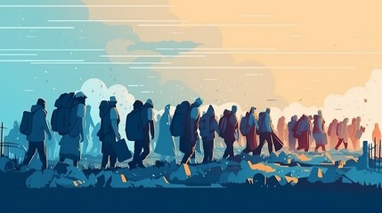 illustration of Refugees. Generative AI