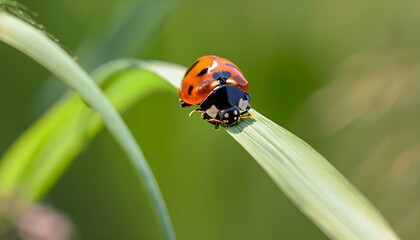 Captivating Ladybug Perched on a Delicate Blade of Grass