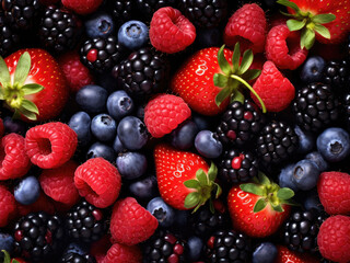 Fototapeta na wymiar Colorful berries background of strawberries, raspberries, blueberries, currants