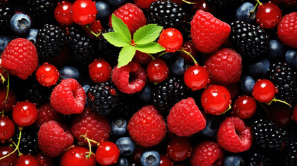 Obraz na płótnie Canvas Colorful berries background of strawberries, raspberries, blueberries, currants