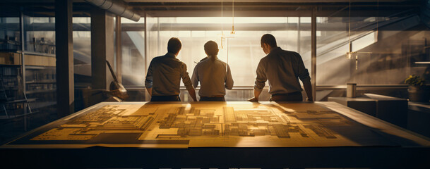 team of architects or engineers collaborating working in a office on  plan building  - obrazy, fototapety, plakaty