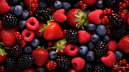 Obraz na płótnie Canvas Colorful berries background of strawberries, raspberries, blueberries, currants