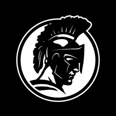 Round spartan warrior logo, emblem on a dark background. Vector illustration.