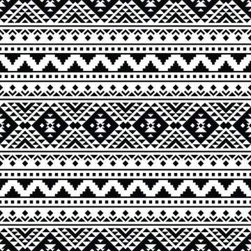 Geometric seamless border pattern. Aztec and Navajo tribal with retro style. Ethnic ornament pattern. Black and white colors. Design for template, fabric, weave, cover, carpet, tile, accessory.