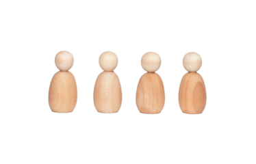 four wooden miniature people