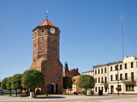 Medieval townhouse tower at Freedom square in Znin. Poland
