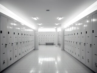 dressing room or corridor with lockers, AI generative