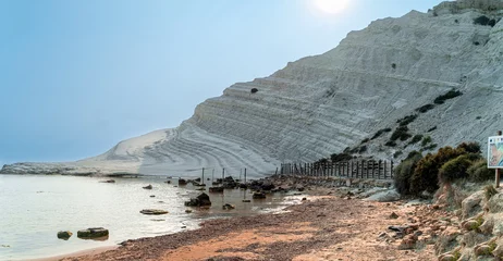 Fotobehang Scala dei Turchi, Sicilië The famous tourist attraction - Turkish stairs near Agrigento in the sunset