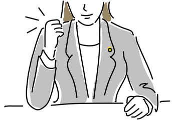 ガッツポーズの女性弁護士のシンプル線画イラスト