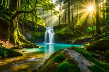 Tuinposter waterfall in the forest © Sajawal