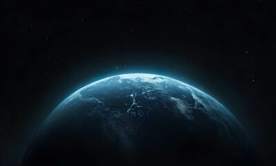 Obraz premium 宇宙に浮かぶ地球の地平線が闇の中で光り輝く