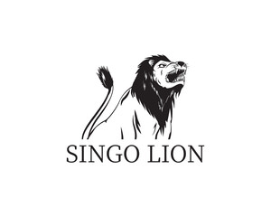 roaring lion silhouette logo illustration on white background.