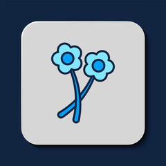 Filled outline Flower icon isolated on blue background. Vector