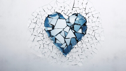 Heart made of pieces of shattered glass minimalist blue illustration