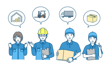 倉庫、配送関係の仕事をする男女のイラスト
