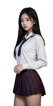 Sexy student girl, school uniform, isolated, transparent background, no background. PNG. Generative AI.