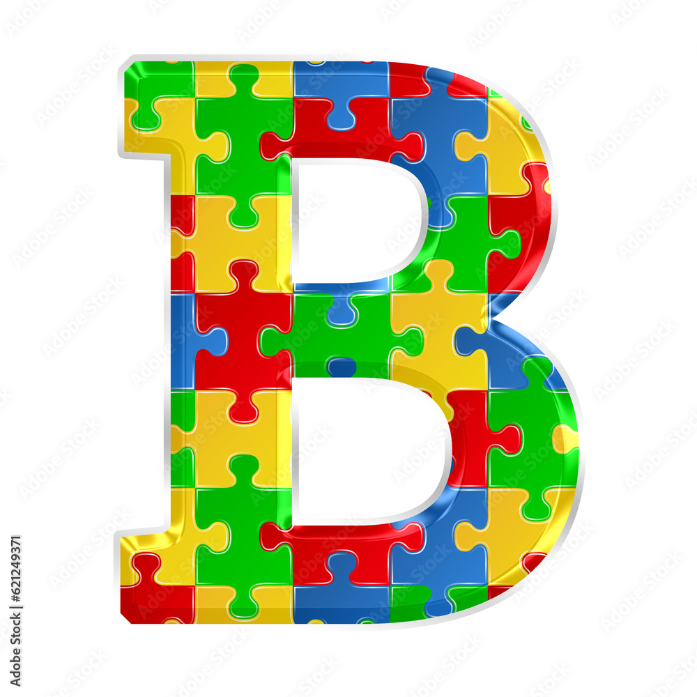 Fototapete colorful puzzle alphabet letter b, isolated on transparent background, uppercase. this is a part of 