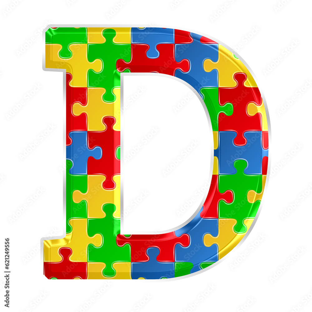 Fototapete colorful puzzle alphabet letter d, isolated on transparent background, uppercase. this is a part of 