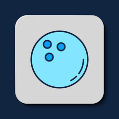 Filled outline Bowling ball icon isolated on blue background. Sport equipment. Vector