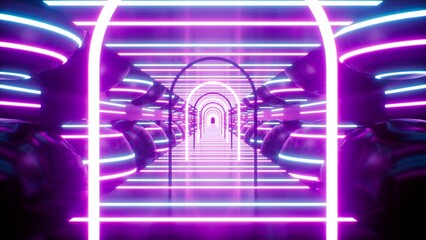 Glowing neon light geometric structure background 3d rendering