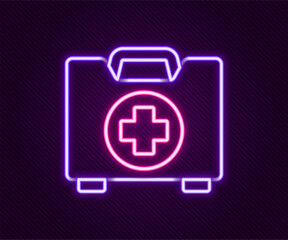 Glowing neon line First aid kit icon isolated on black background. Medical box with cross. Medical equipment for emergency. Healthcare concept. Colorful outline concept. Vector