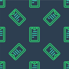 Line Clipboard with checklist icon isolated seamless pattern on blue background. Control list symbol. Survey poll or questionnaire feedback form. Vector