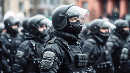 Police presence and riot control, Generative AI - obrazy, fototapety, plakaty