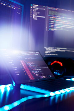 Project managers work new idea. Mobile app developer. Innovative startup project. Website programming code. IT business.