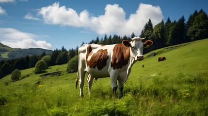 Fototapeta na wymiar Contented cow grazing in a lush green meadow Generative AI