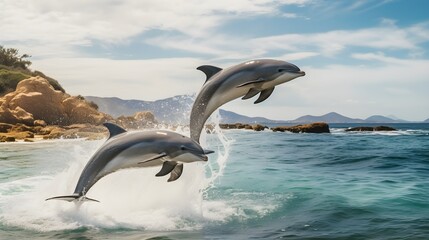 Playful dolphins leaping out of the water Generative AI